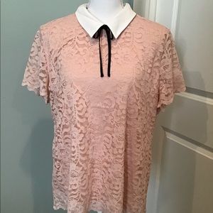 NWT Karl Lagerfeld lace overlay top with bow tie